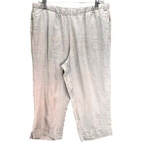 J Jill Pants Womens M Petite Beige Linen Crop Pull On Elastic Waist Lagenlook